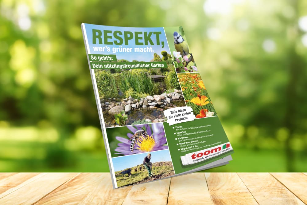 Titelseite des Magazins "RESPEKT, wer's grüner macht." mit dem Titel "Dein nützlingsfreundlicher Garten"
